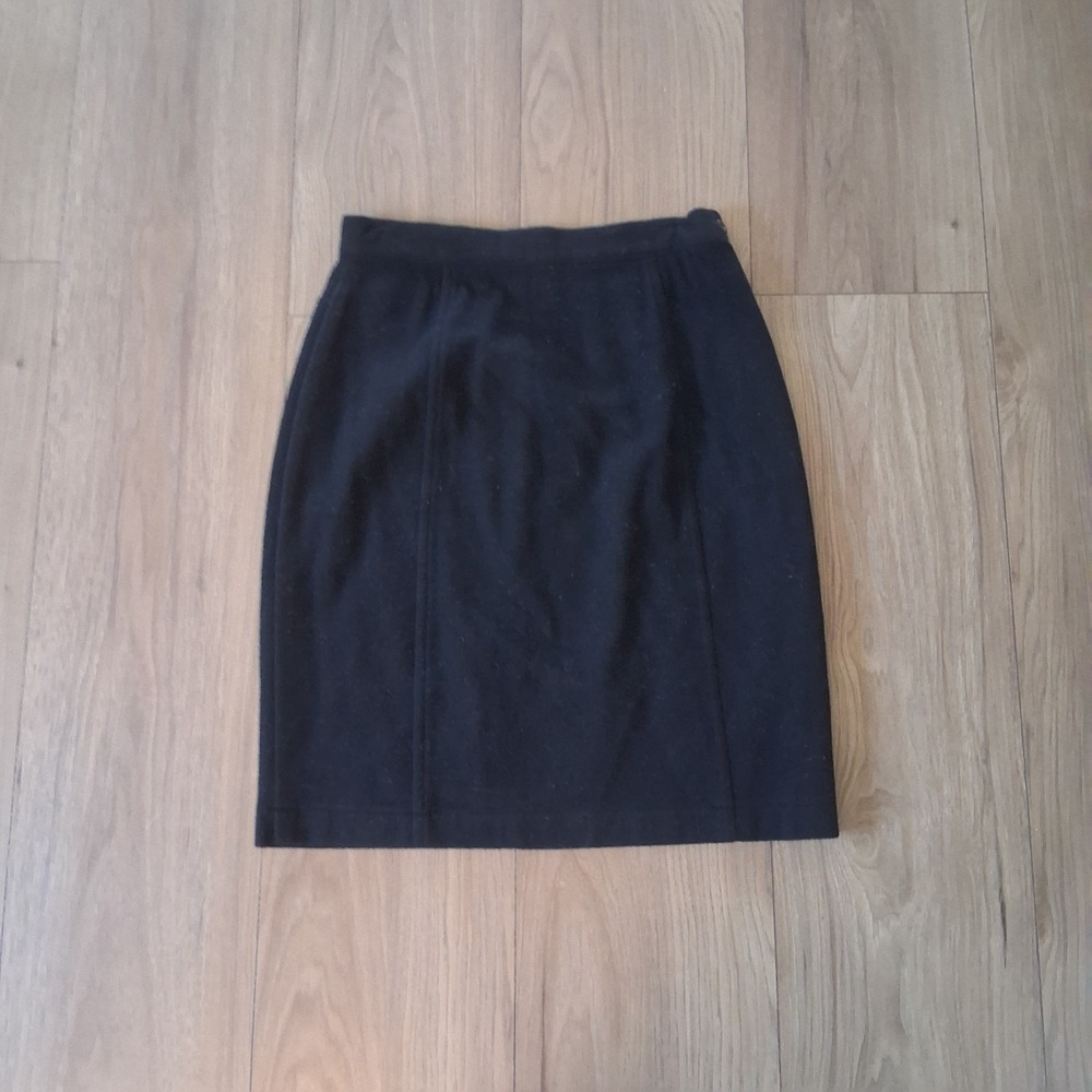 Vintage Y2K Black Wool Cashmere‎ Skirt Knee Length Dark Academia Whimsigoth 7/8